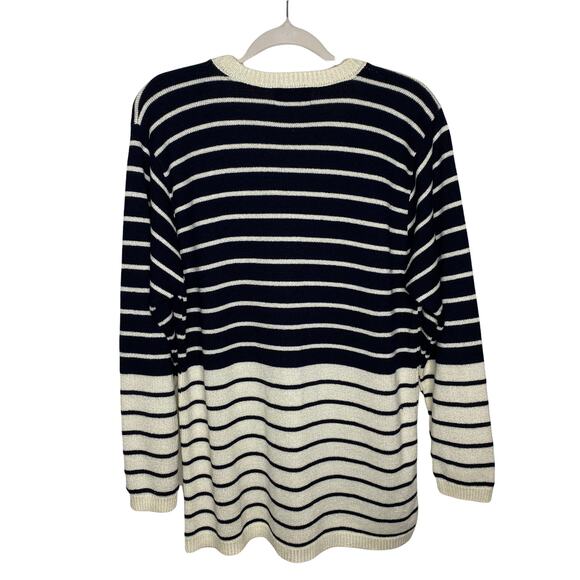 Vintage Alfred Dunner Cream and Navy Striped Cardigan Size Large Made in USA - Picture 3 of 6